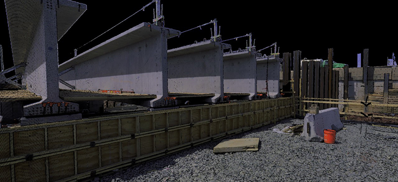 Digital model of concrete beams on a roadway construction site