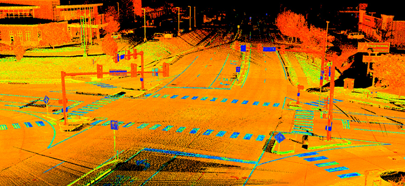 3D point cloud imagery of road intersection in Cyclone 3DR