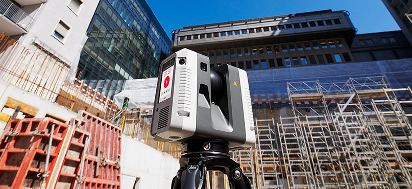 RTC360 laser scanner capturing data on a construction site